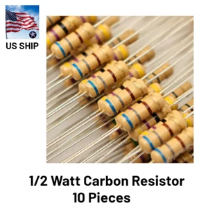 Carbon Film Resistor 1/2W 0.5 Watt 5% Tolerance | 10 Pieces | US Shipping - Picture 1 of 5