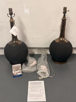 (2) Uttermost Arnav 17" x 32.25" Matte Black 1-Light Table Lamps NO SHADES 27779 - Image 1 of 4