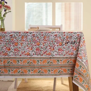 Boho Floral Tablecloth 100% Cotton Handcrafted Kitchen Dining Decor Table Cover - Picture 1 of 8