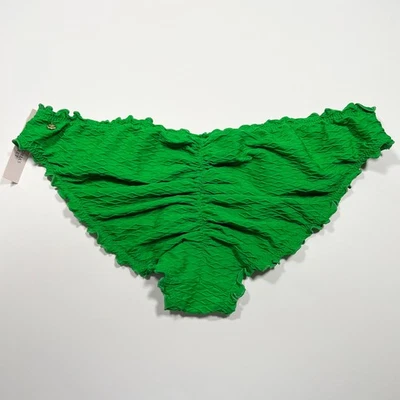 Victoria Secret Large L Bikini Bottom Ruffle Cheeky Ruched Textured Jade Green - Image 1 of 4