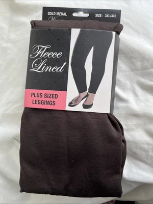 NUEVO * Leggings de moda forrados de vellón marrón medalla dorada talla grande 3XL/4XL Foto 1 de 3