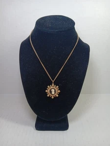 Vintage Victorian Cameo Gold Tone Necklace Pendant Faux Pearl Antique style - Picture 1 of 6