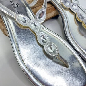Sandalias Montego Bay Club para mujer - plateadas - con tiras y joyas transparentes 7,5 - Imagen 1 de 10