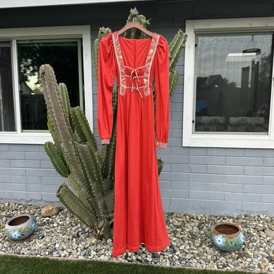 Vestido maxi pequeño moderno vintage años 70 Jody T de California pradera campesina talla 9 Foto 1 de 4