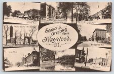 Maywood IL~Art Nouveau~3 Main Sts~Library~Water Works~Fire Dept~Park Lake~c1910