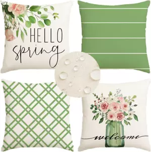 Spring Pillow Covers 18X18 Inch Set of 4 Waterproof Outdoor Spring Decorations f - Picture 1 of 12