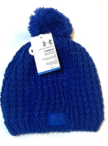 New with Tag Under Armour Girls One Size Youth Blue Coldgear Infinity Pom Beanie - Picture 1 of 5