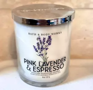 Bath & Body Works PINK LAVENDER ESPRESSO Single Wick 8 oz NEW - Picture 1 of 3