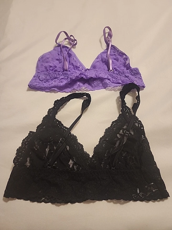 Juego de 2 bralettes de encaje Hanky Panky negro y púrpura Foto 1 de 2