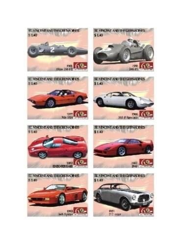 St. Vincent 2007 - SC# 3573 Ferrari Classic Cars, Auto - Sheet of 8 Stamps - MNH - Image 1 of 1