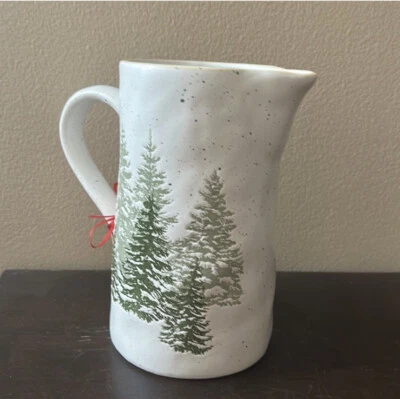 Eli & Ana Ceramic Pitcher Evergreen Christmas Tress Stoneware Ceramic New