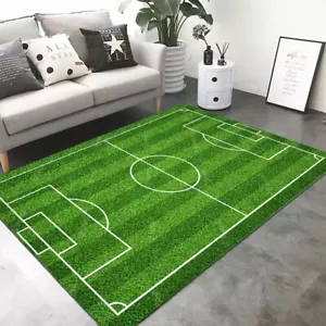 Green Football Soft Rugby Kids Bedroom Rugs Soccer Pitch Rug Play Floor Carpet - Picture 1 of 16