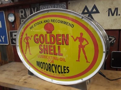 Golden shell,fuel,oil,lightup,sign,illuminated,display,mancave,garage,scooter - Image 1 of 3