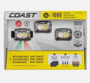 COAST (3 Pack) CH1000R 1000 Lumens Dual Power Headlamp 8 light Modes IPX7 (open - Picture 1 of 1