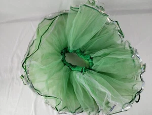 Tutu Skirt With 4 Layers Of Mesh Green On White With Glitter - Picture 1 of 8