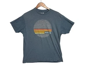Hurley Mens Blue Gray Graphic T Shirt Sunset Logo Short Sleeve Beachy  Size L - Picture 1 of 8