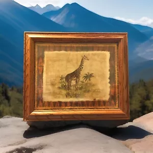 Giraffe Art Decoration Walnut Stain on Solid Red Oak Frame 10"H x 12"W - Picture 1 of 4