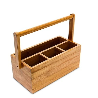 Schreibtisch organizer Aufbewahrungsbox Stiftehalter 4 Fächer Henkel natur - Bild 1 von 4