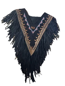 Damen Motorrad Wildleder Leder Pancho Fransen Perlen schwarz - Bild 1 von 5