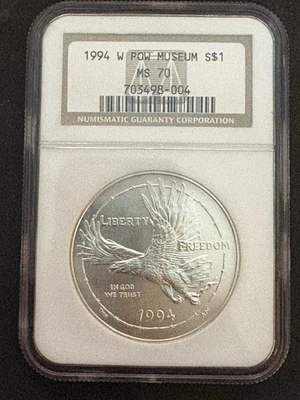 1994 W POW Museum Silver Dollar NGC MS70 - Image 1 of 2