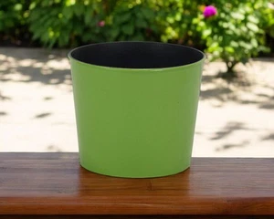 7" Lime Green Recycled Plastic Indoor Outdoor Round Pot Planter - Picture 1 of 5