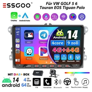 DAB+ Android 14 4+64GB Autoradio Für VW Golf 5 6 Passat Polo Touran CarPlay CAM - Bild 1 von 17