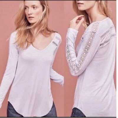 Anthropologie Deletta Light Purple Long Sleeve V-Neck Stretch Crochet Top Size S - Image 1 of 4