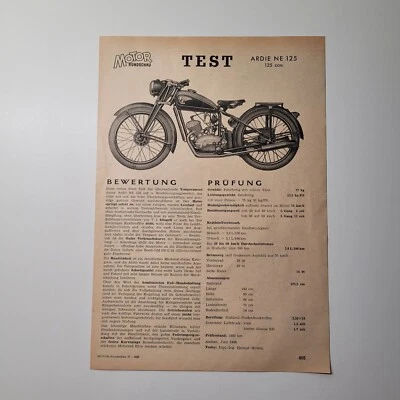 Die Ardie NE 125 Testbericht Motor Runschau 1949 Die kleine Maschine mit der gro - Bild 1 von 2