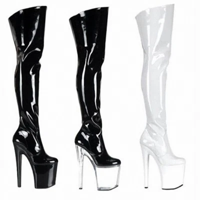 Womens Patent Leather Shoes 20CM High Stiletto Heel Over The Knee Boots Platform - Image 1 of 4