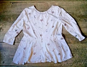 Girls Old Navy XL White Cotton Knit Top with Peplum Vintage Key Pattern - Picture 1 of 3