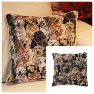 Wild Cats & Dogs Vintage French Jacquard Tapestry Throw Pillowcase Cushion Cover - Image 1 of 4