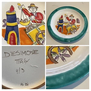 VINTAGE DESIMONE ITALIAN POTTERY 10” PLATE STREET VENDOR HAND PAINTED MCM SIGNED - Picture 1 of 10