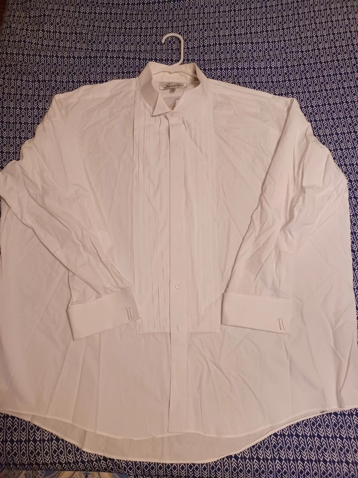 Oscar De La Renta Men's White Pleated-Front Tuxedo Shirt 19 34 French Cuffs - Image 1 of 4