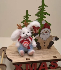 Miniature OOAK Bunny Rabbit, Artist Crochet Handmade Toy Collectible Christmas - Picture 1 of 9