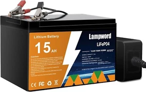Lithium Battery 12V 15Ah LiFePO4 Battery 4000+ Deep Cycle Rechargeable Batteries - Picture 1 of 7