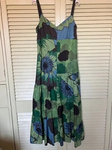 Ladies Monsoon size 8 v-neck sleeveless silky maxi dress green blue brown floral - Picture 1 of 7