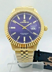 LORENZ OROLOGIO UOMO GINEVRA ORO PVD E ACCIAIO QUADRANTE VIOLA BRACCIALE JUBILEE - Foto 1 di 6