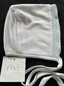 Mio (Peru) NWT White/Blue 100% Pima Cotton Velour Quilted Edge Bonnet-3-6 Mos - Picture 1 of 3