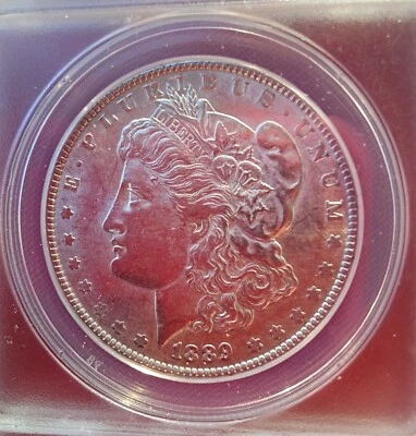 1889 P  Morgan Silver Dollar ANACS Graded AU 55 . - Image 1 of 4