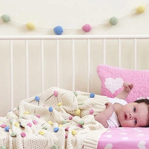 CROTCHET PASTEL COTTON BUNTING PARTY DECOR FLAGS PENNANT 16 Balls *FREE DELIVERY - Picture 1 of 2