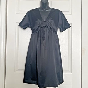 Vintage 90s Nine West Babydoll Dress Women 4 Black Taffeta Goth Glam V Neck - Picture 1 of 11