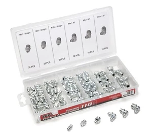 TEKZ 110 Pezzi Grasso Idraulico Zerk Raccordo MM Kit -Diritto 90 Gradi 45 - Foto 1 di 4