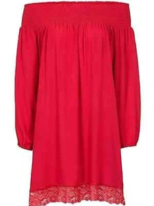 Bodyflirt @ Kaleidoscope Size 12 Red Off The Shoulder Tunic Lace Hem Holiday £35 - Picture 1 of 1