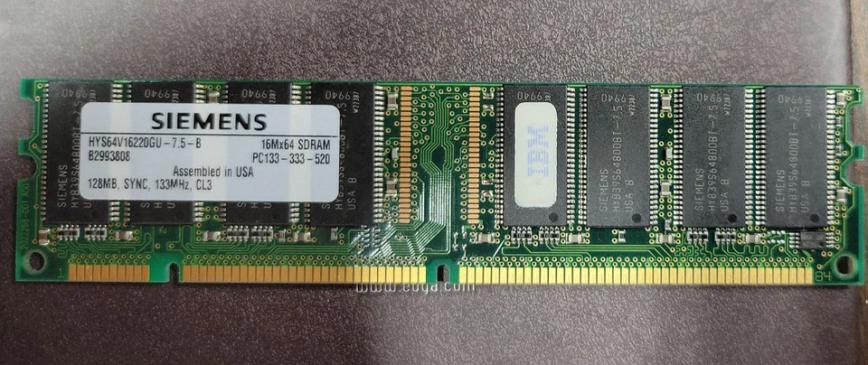IBM Siemens HYS64V16220GU-7.5-B 128MB RAM Memory, PC133, 16Mx64 SDRAM 3.3V 133Mz - Image 1 of 4