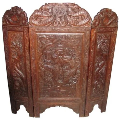 Antique Anglo-Indian Carved Dragon Screen Circa 1920 Cover