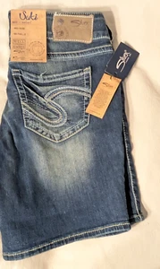 NEU MIT ETIKETT DAMEN SILBER JEANS CO SUKI MID JEANS KURZ DENIM STRETCH W28 L 4 1/2 MIT B - Bild 1 von 14