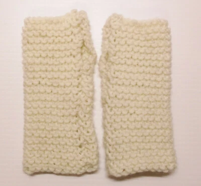 Hand Knit Fingerless Wrist Warmers Gloves Cream-Handmade by Pizazz Creations - Image 1 of 4