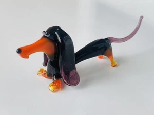 DACHSHUND~Perro~Figura de vidrio artístico soplado a mano coleccionable~Animal hecho a mano~Grande - Imagen 1 de 3