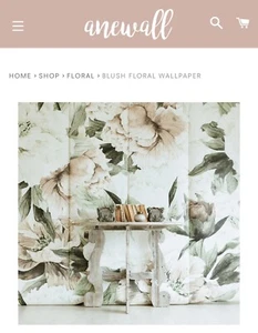 New Pottery Barn Kids x Anewall Wallpaper Wall Mural Blush Floral Peony - Picture 1 of 11