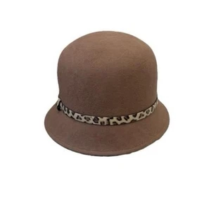 Y2K SELTENER HELLBRAUNER FILZ FEDORA WOLLHUT MIT LEOPARDENMUSTER GÜRTEL ZUBEHÖR/RETRO - Bild 1 von 6